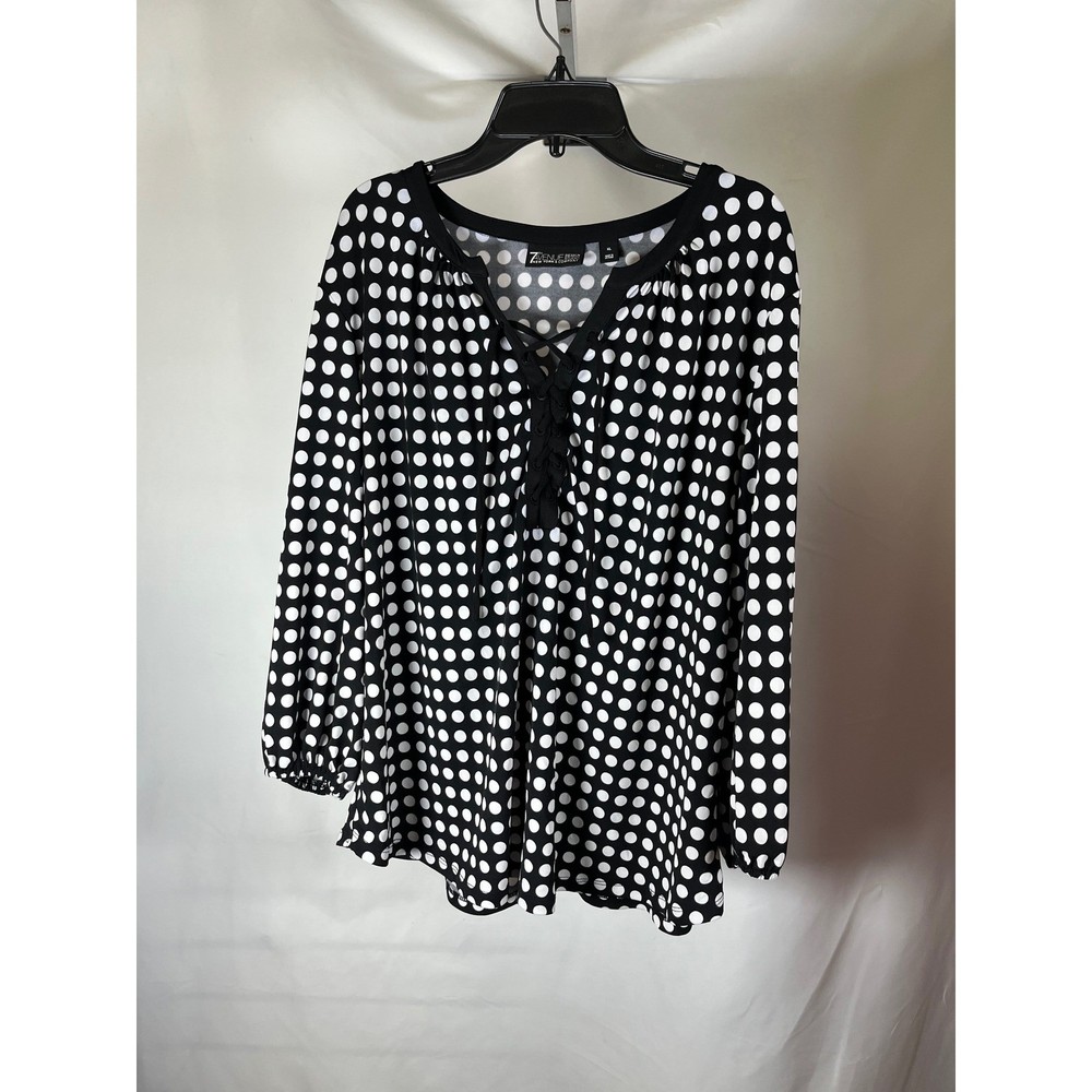 7th Avenue New York & Company Polka Dot Lace Up V-Neck Blouse Black White XL