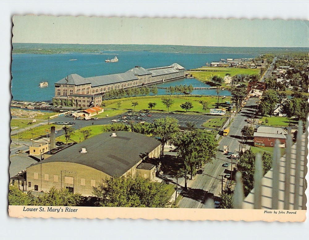Postcard Lower St. Marys River Sault Ste. Marie Michigan USA