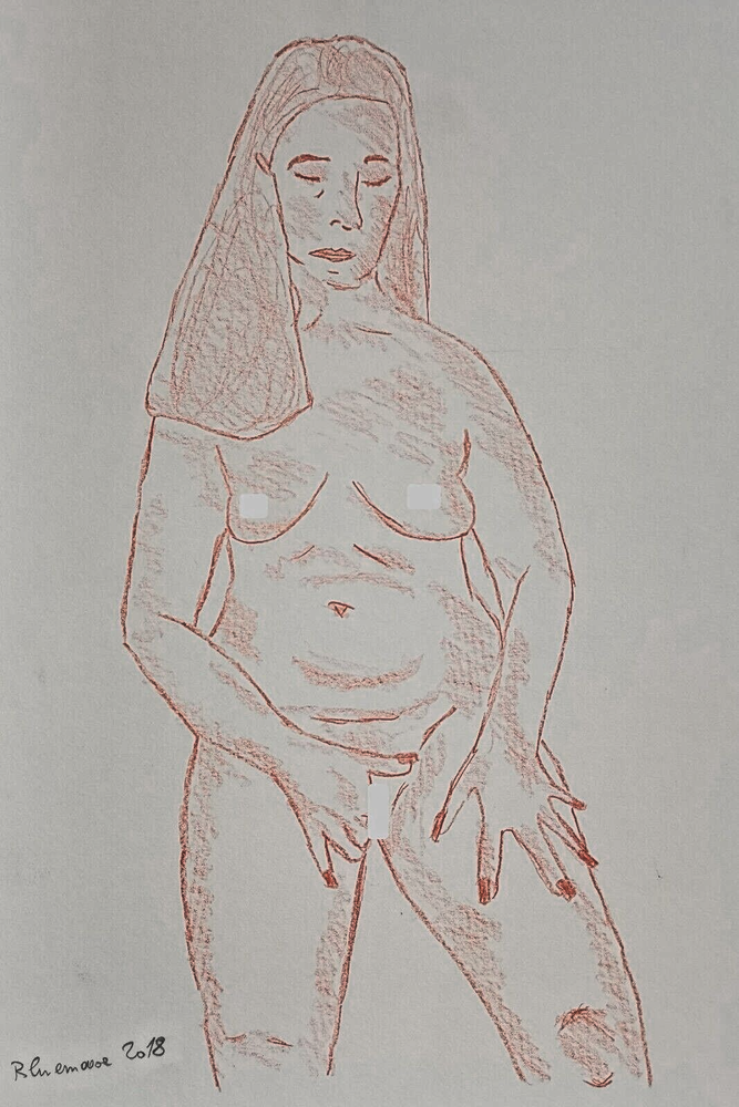 Unique nude erotic drawing woman rubella on paper approx. 21x30cm original