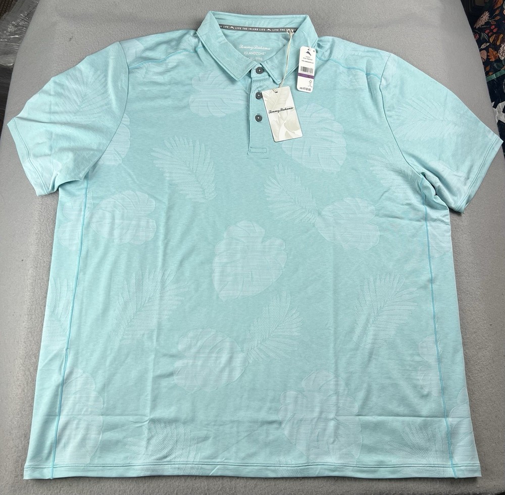 Tommy BAHAMA Island Zone Men’s Polo Shirt Delray Frond Hummingbird Blue 2XL NWT