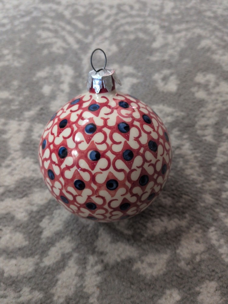 Vintage Boleslawiec Polish Pottery Ball Christmas Ornament about 3
