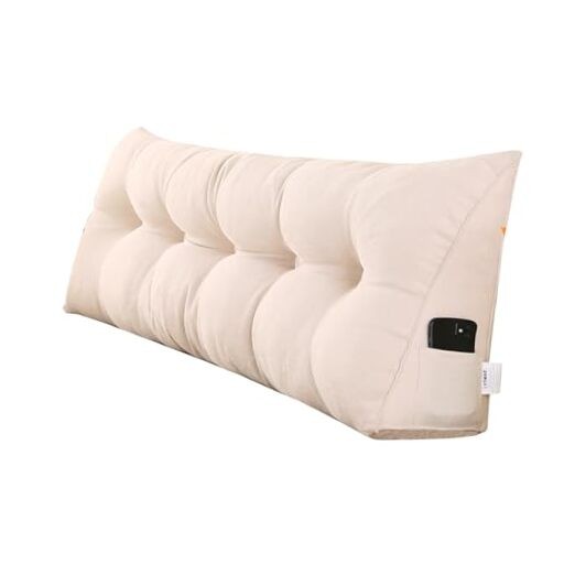 Triangular Wedge Pillow Headboard for California King Bed 71x8x20 In Beige