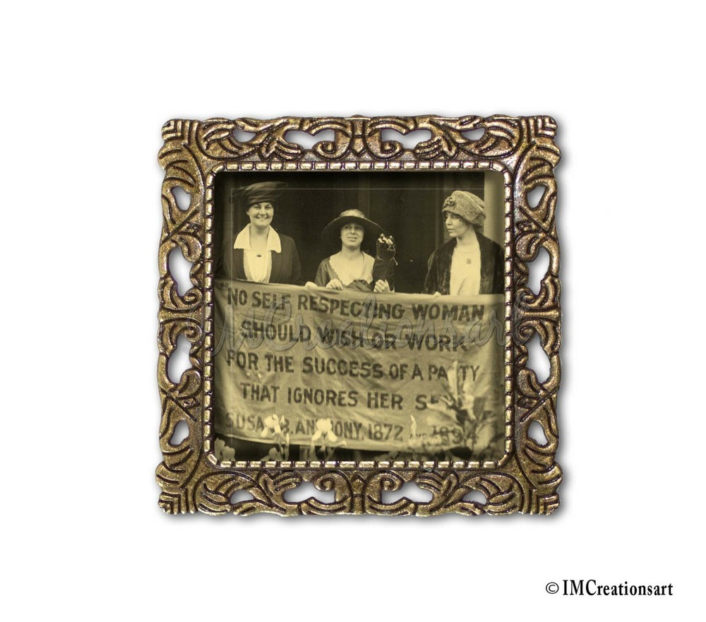 Vintage Woman Suffrage Design Handmade Square Glass BROOCH pin Jewelry