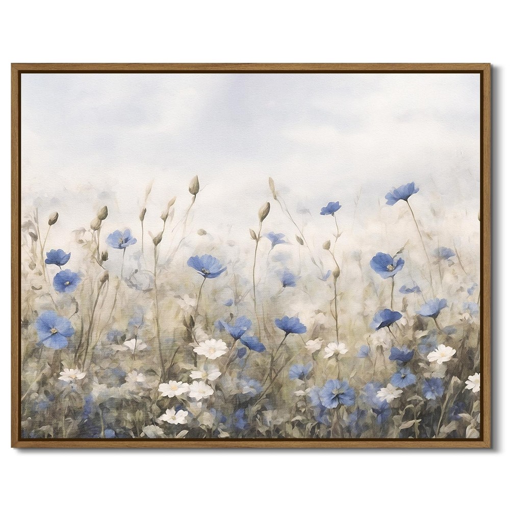 Vintage Floral Wall Art Blue White Flower Canvas Art Prints Wildflower Pictur...