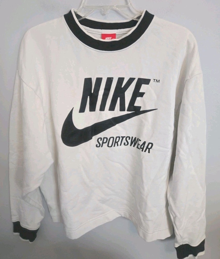 Nike Sportswear Women’s Small White Black Crewneck Sweatshirt Pullover Retro...