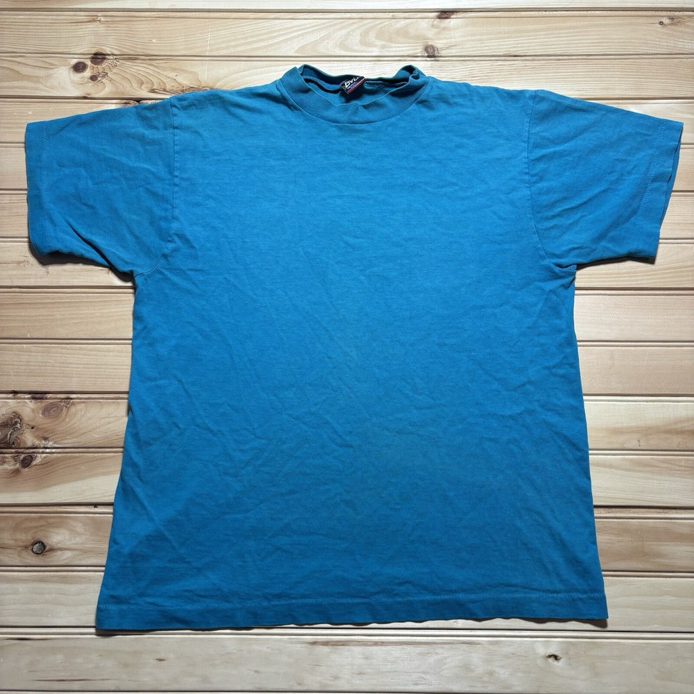 Vintage 90s BVD Blue Blank Single Stitch Shirt Size Medium USA
