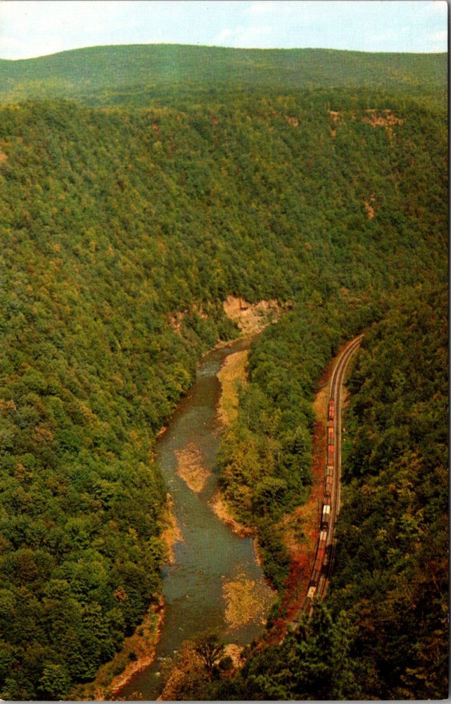Grand Canyon PA Harrison State Park Aerial View Postcard Train Track Vtg