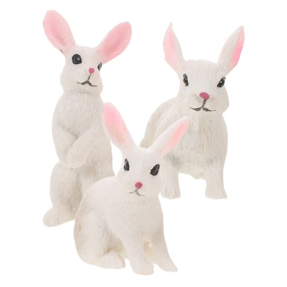 3 Pcs Simulated White Statue Easter Decorations Mini Bunny Figurines
