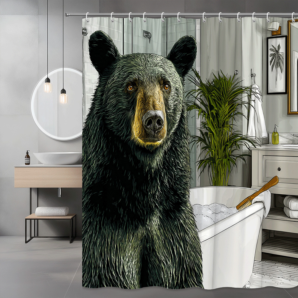 Bear Shower Curtain, Black Bear Bathroom Decor, Wildlife Print
