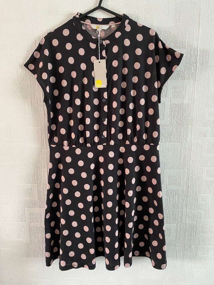 BODEN black / pink spot  flippy  jersey  DRESS  size 10p   NEW. D0259
