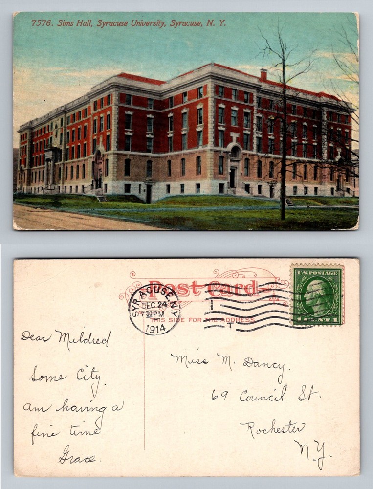 Syracuse, NY-New York, Sims Hall Syracuse University Vintage c1914 Postcard
