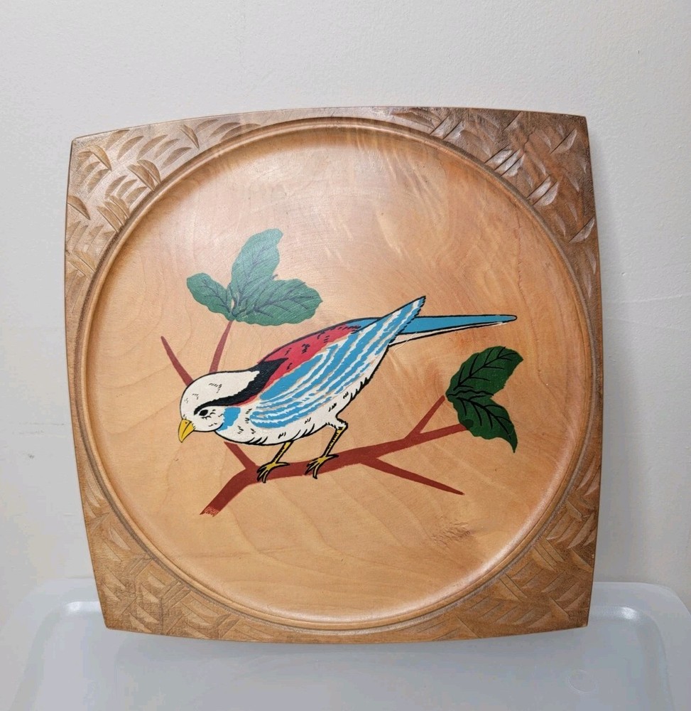 Bird Wood Wall Picture Decor Hand Carved And Painted Made In Japan Vintage 9x9