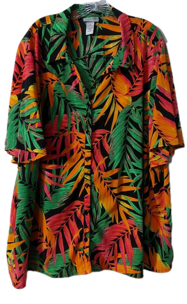 Catherine's Shirt Size 3x Tropical Hawaiian Short Sleeves Blouse Size 26/28