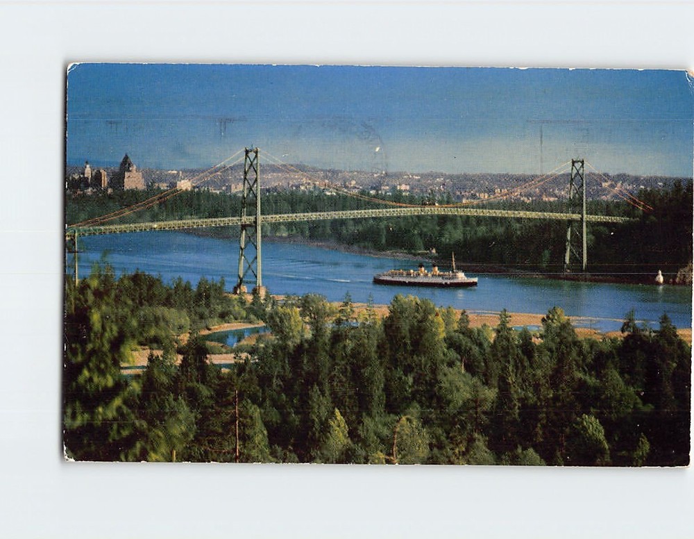 Postcard Lions Gate Bridge and Victoria Seattle Steamer Vancouver BC Canada