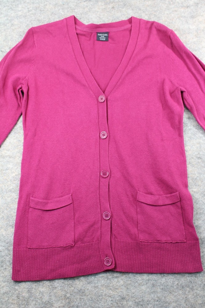 Cárdigan frontal con botones de gloria descoloridos pequeño S púrpura cuello en V bolsillos abuelo suéter-image