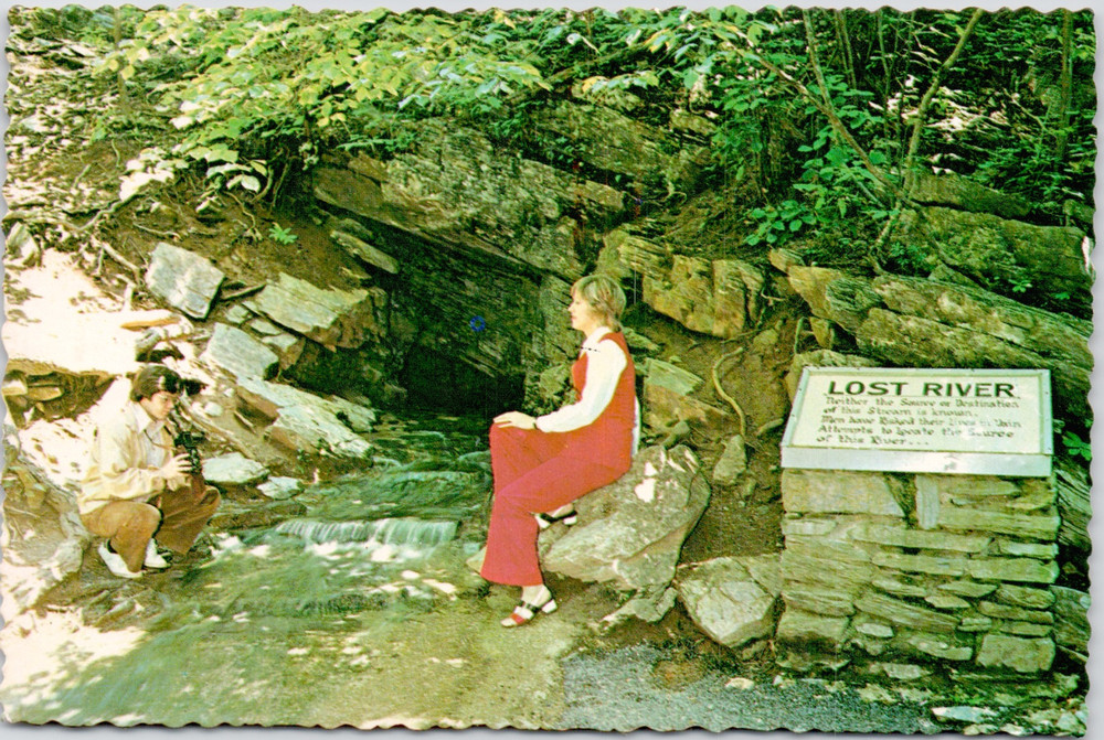 Natural Bridge Virginia Lost River Pretty Woman Sitting On Rock Vintage Postcard