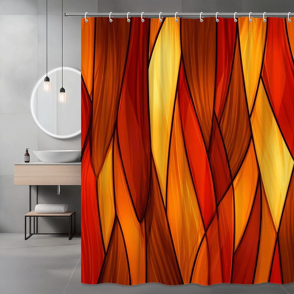Abstract Orange Red Leaf Print Shower Curtain