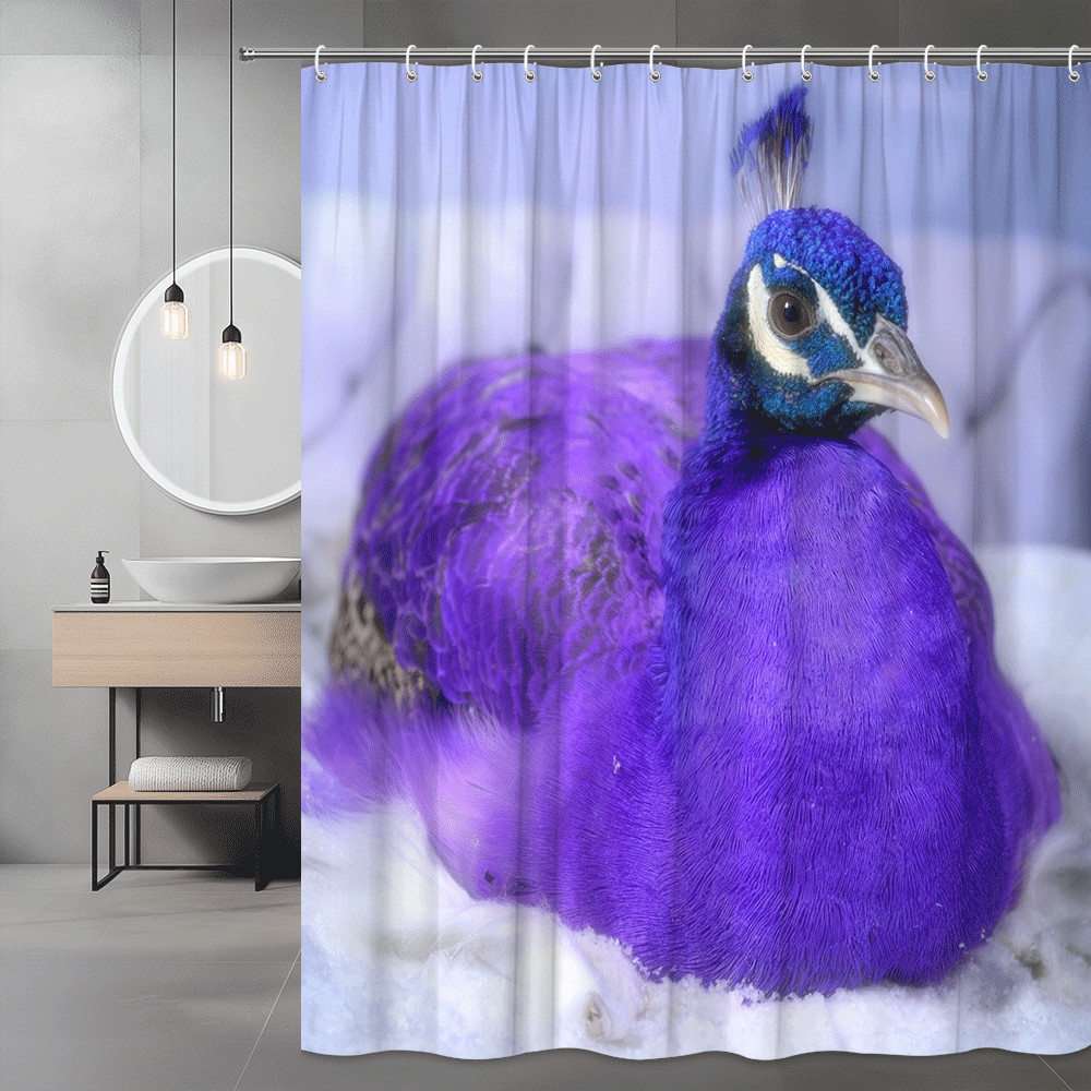 Purple Peacock Shower Curtain Bird Print Bathroom Decor