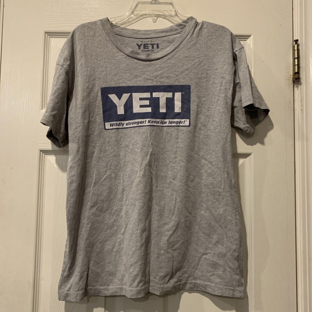 Yeti Mens Medium Short Sleeved Gray Tshirt Wildly Stronger Keep Ice Longer