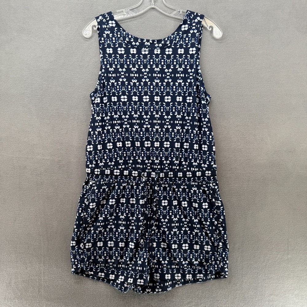 Athleta Romper Womens Medium Navy Blue Sakura Crossback V-Neck Adjustable Waist