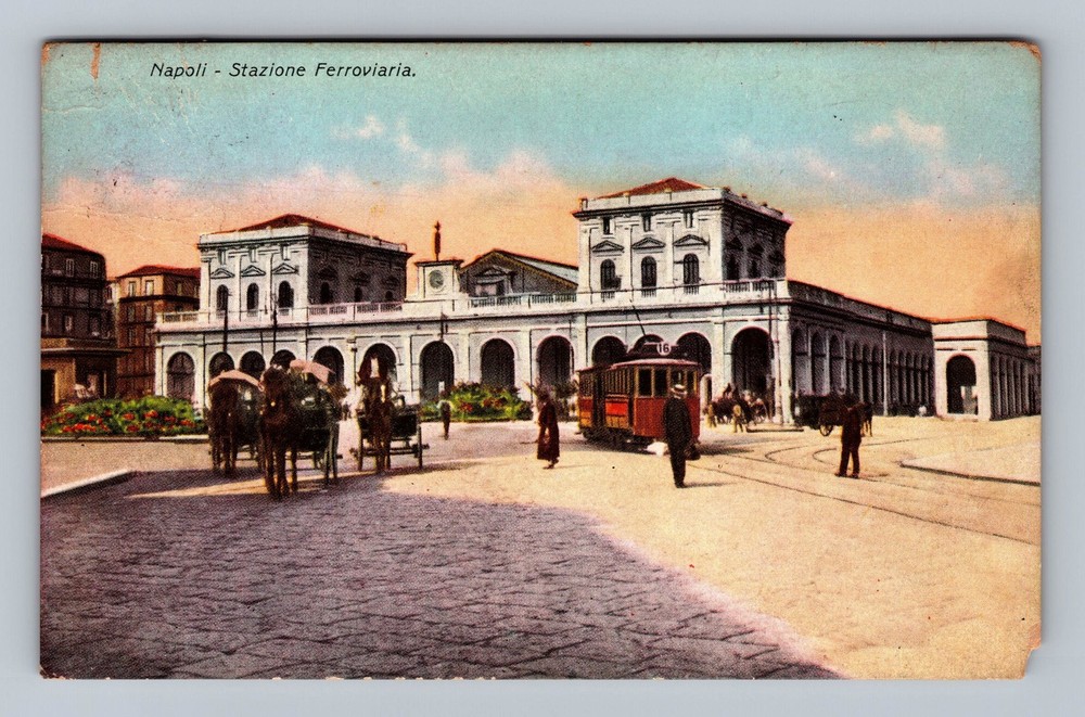 Italy- Naples Train Station Souvenir Old PC Postal Card Vintage c1918 Postcard