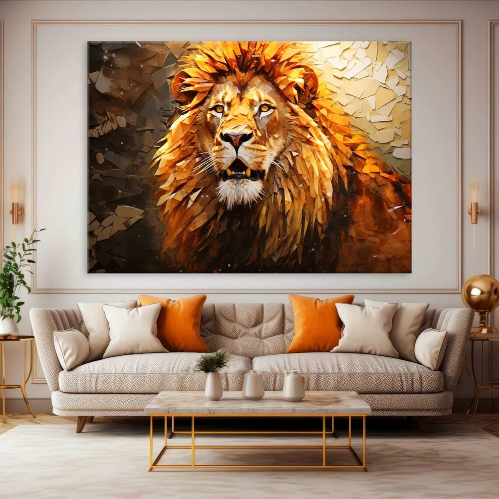 Abstract Golden Lion Animal Painting Unframed Canvas Print Australian Wall Art