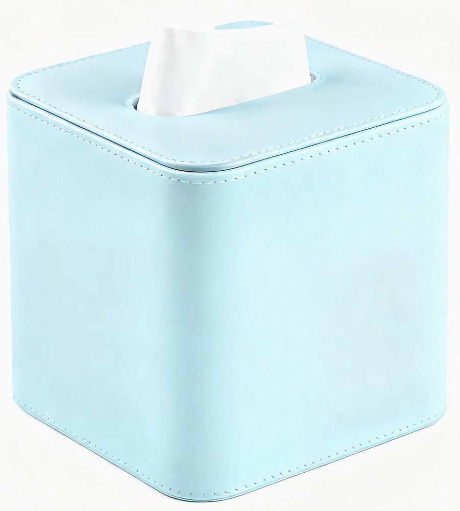 Tissue Box Holder Square PU Leather Stylish Facial Tissue Box with Magnetic C...