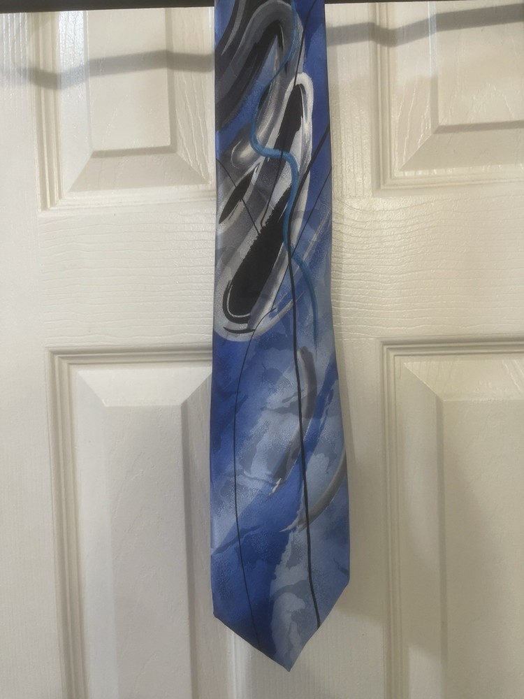 J. Garcia Duckworm Alarm Collection Fifty-Eight Abstract Silk Men's Tie Blue