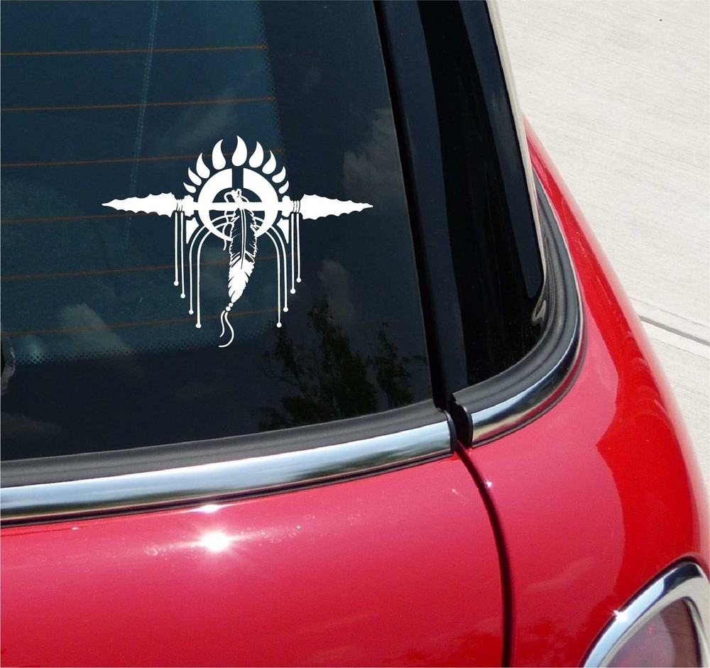 Native American Indian Spear Bear Claw Feather Graphic Sticker Decal  