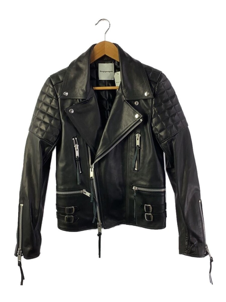 Men's Black Leather Double Rider Jacket Size S SY2014AW-04
