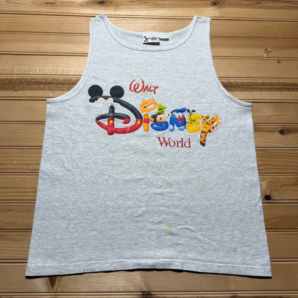 Vintage 90s Walt Disney World Spellout Cartoon Graphic Souvenir Tank Top - Large