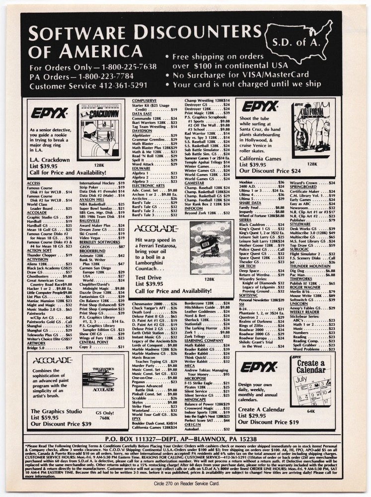 Software Discounters of America Catalog Ad 1980s Epyx Accolade Video Games