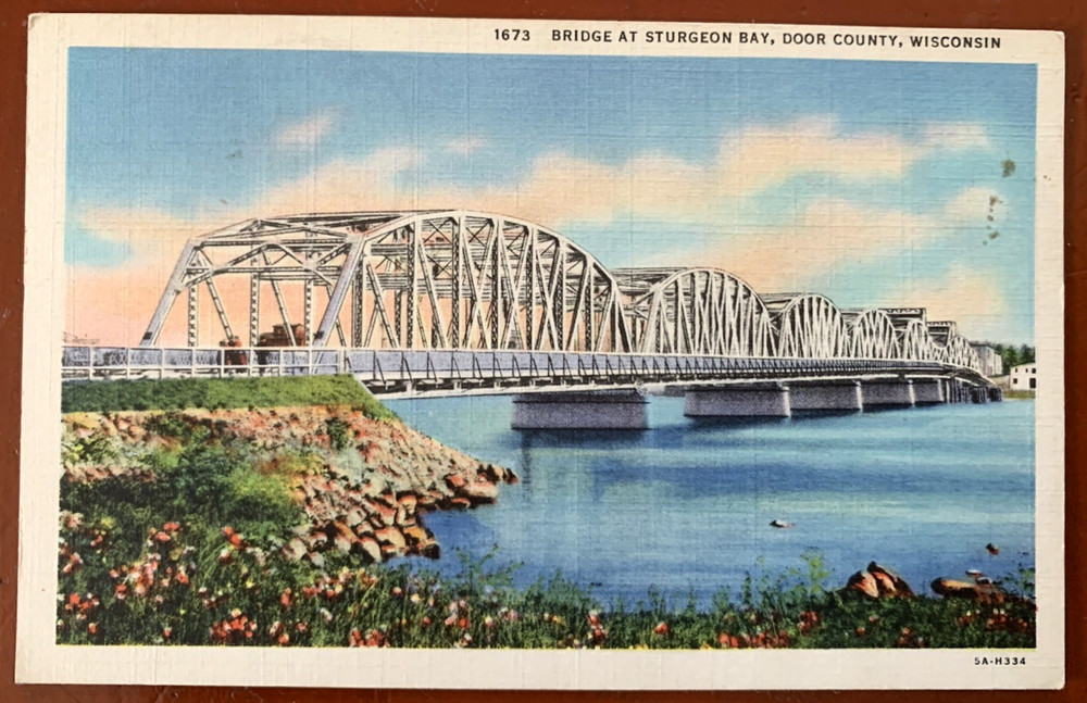 Door County, Wisconsin Bridge At Sturgeon Bay Linen Postcard