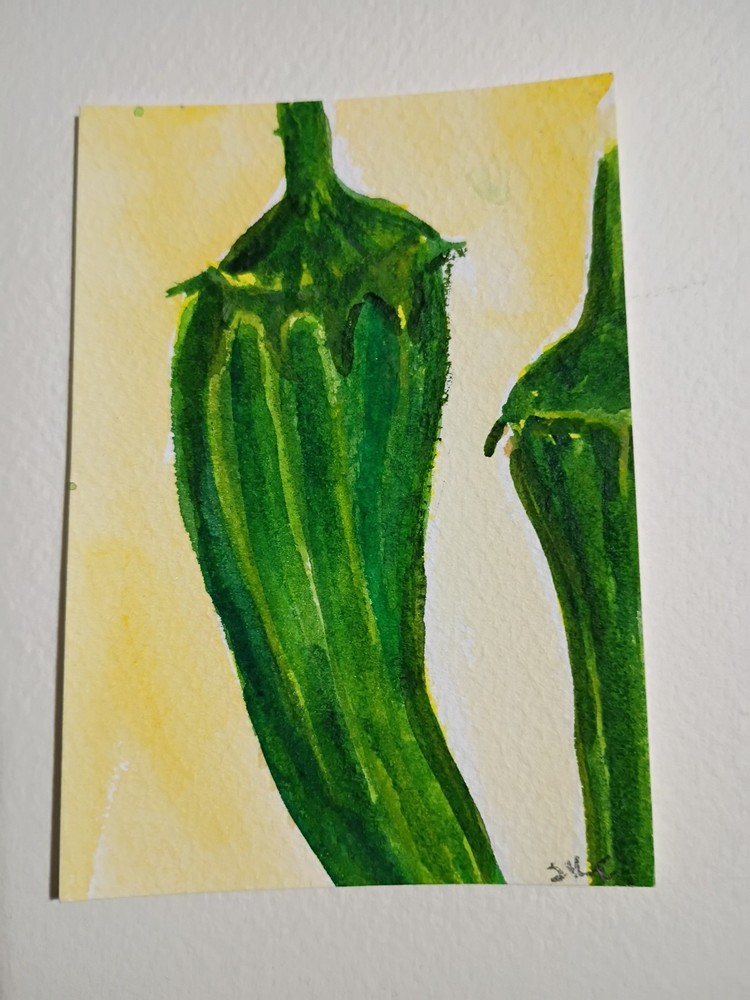 Okra ACEO Original Watercolor Painting Sharon Foster Art