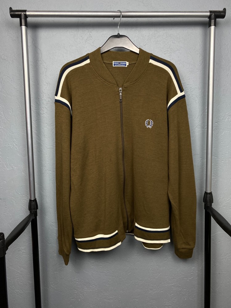 Fred Perry 90s Vintage Mens Wool+Acrylic Bomber Jacket Size L