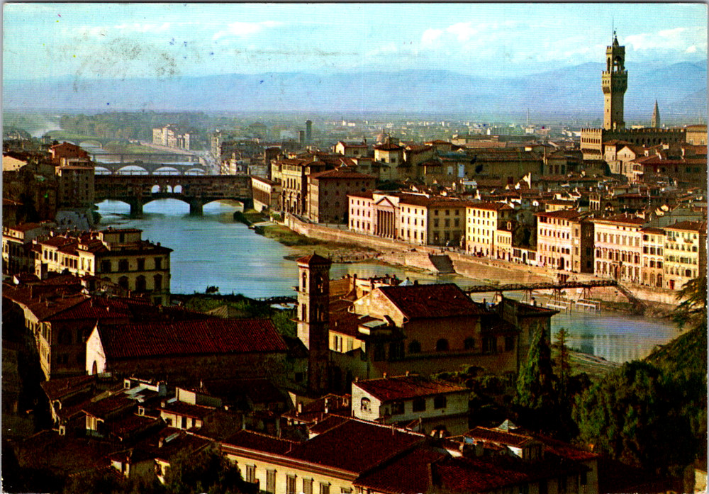 Vintage Postcard Italy Florence Aerial Cityscape River View