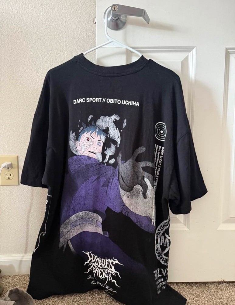 Darc Sport Men's L Black Obito Uchiha Naruto Anime Graphic Crew Neck T-Shirt