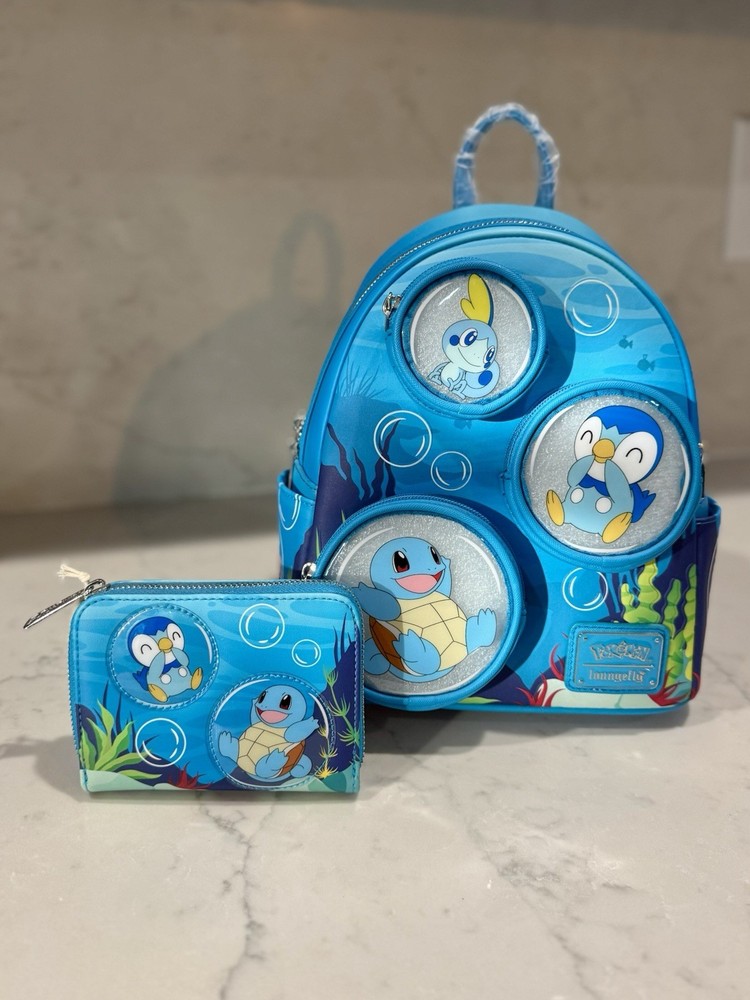 Loungefly Pokemon Water Type Bubbles Mini Backpack & Wallet NWT Leather