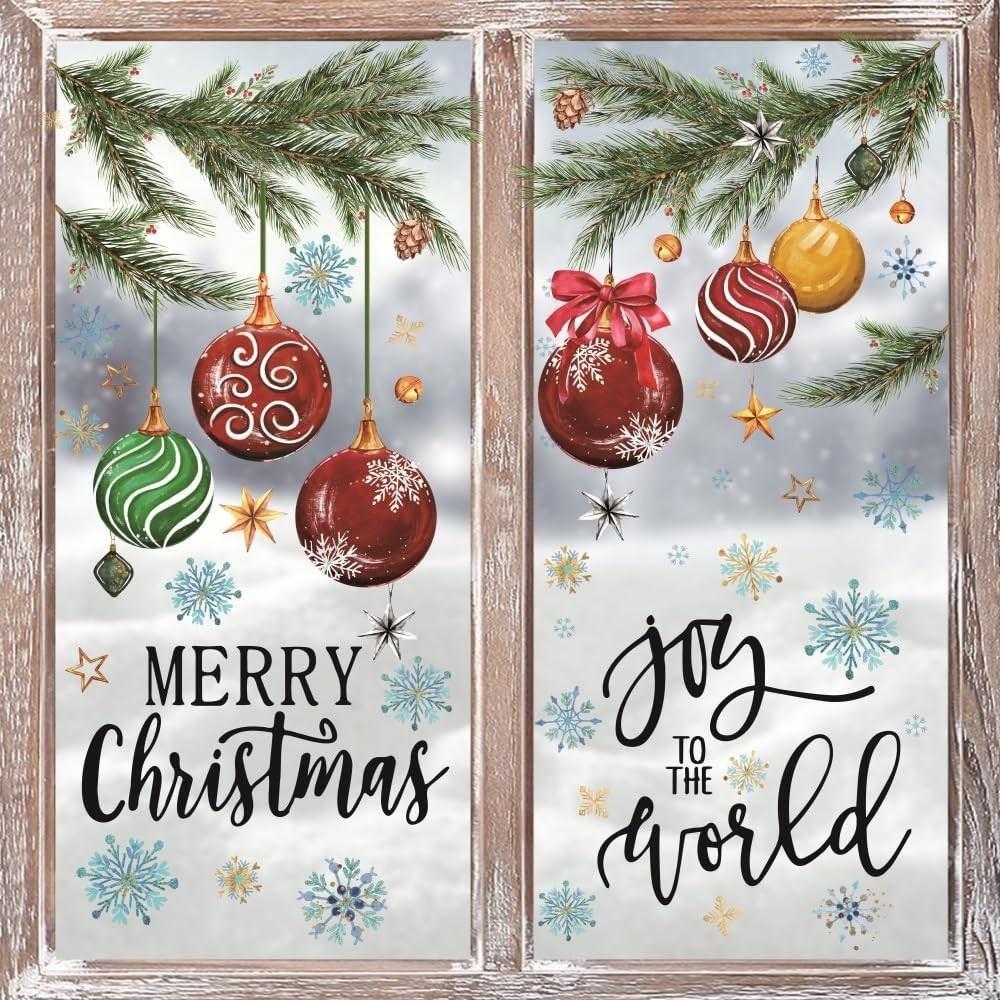 221 PCS Christmas Window Cling Stickers Xmas Balls Snow Home Party Decor