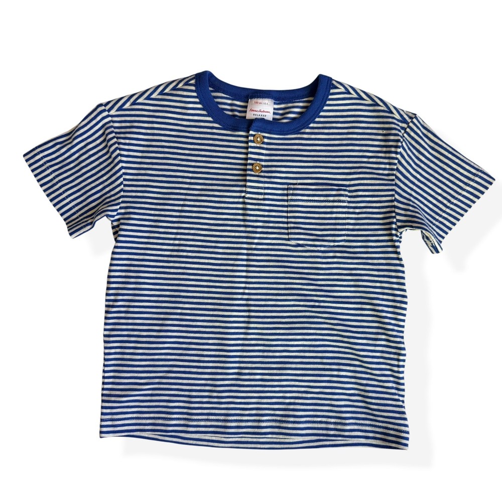 Hanna Andersson Relaxed Fit Blue Striped Henley Tee Kids 100cm US 4
