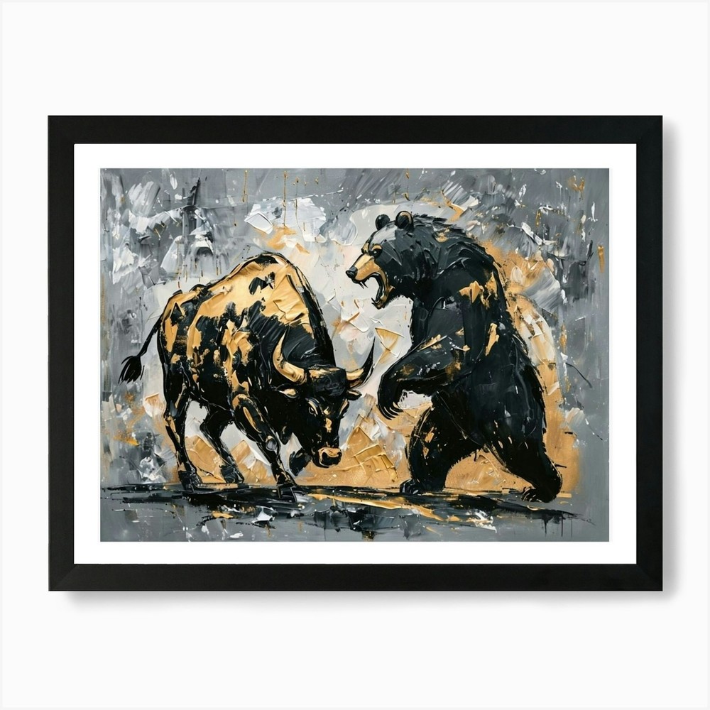 Bull And Bear Art Print Framed Wall Art Poster Canvas Print Picture