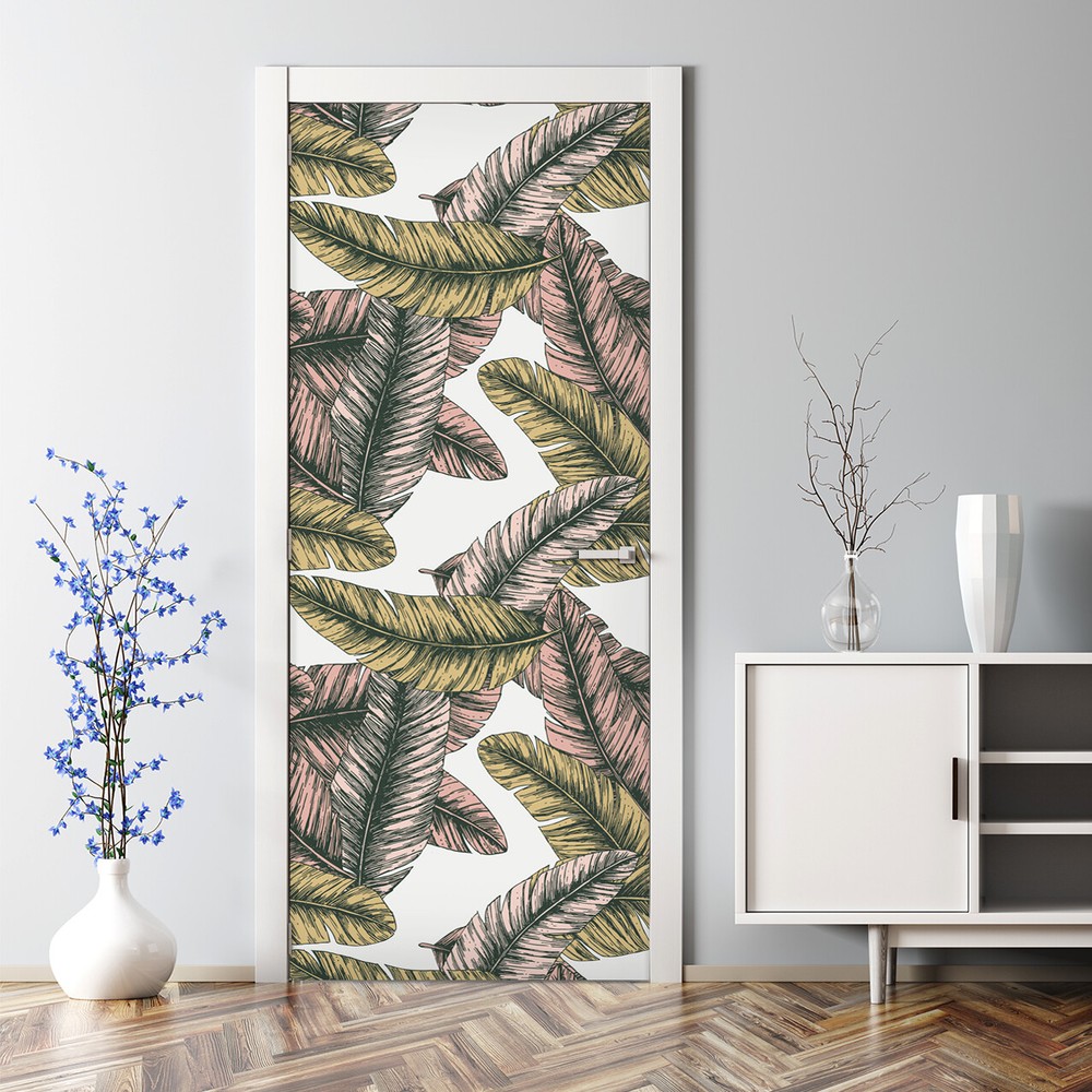 Warm Banana Leafs Bubble Free Door sticker Decal Decor Self Adhesive Decal Decor