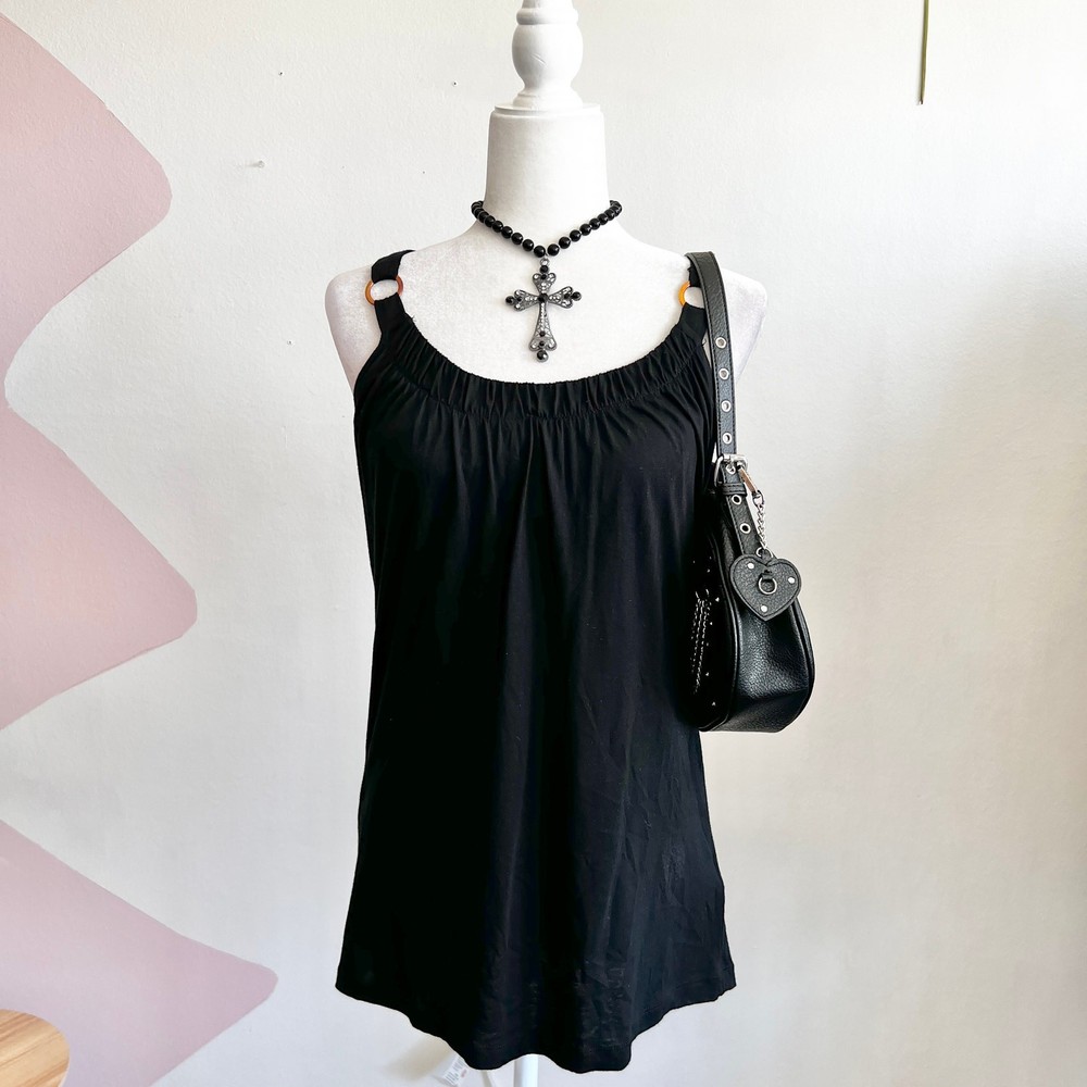 Black O Ring Tank Top, Y2K, Edgy, Grunge, Punk, Clubwear, Cyber, Goth, Medium