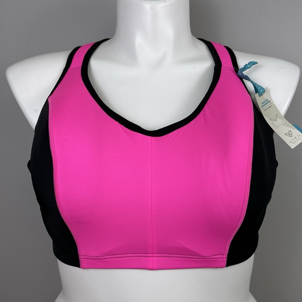 Livi Active Molded Underwire High Impact Bra Size 44D Pink Black Sports Bra New