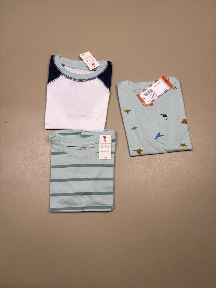 Cat & Jack Toddler Boys T Shirt Lot 2T Dinosaur Striped Raglan NWT 3PC