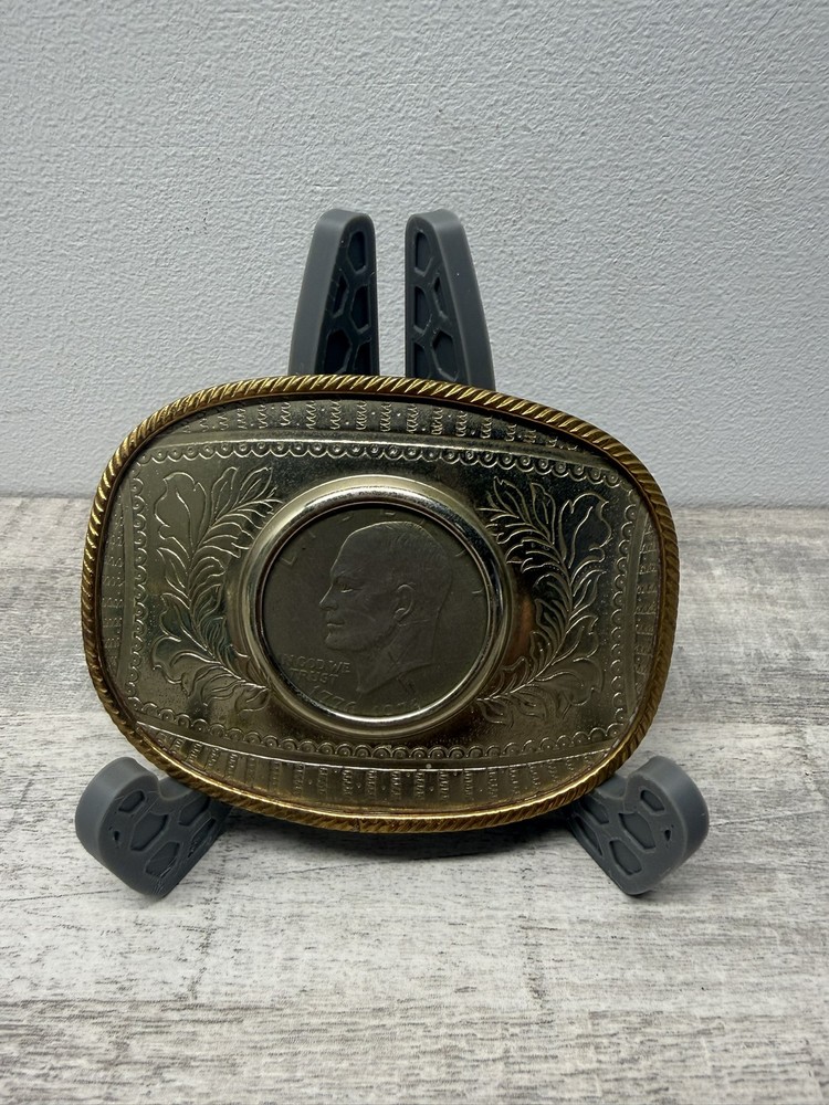 Vintage Eisenhower Bicentennial Dollar Coin Belt Buckle German Silver 1976