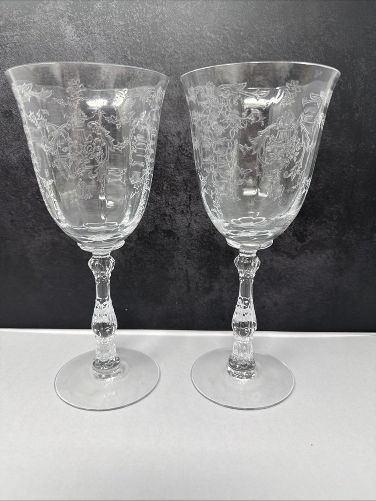 Two Fostoria Crystal Navarre Clear Water Goblets 7-5/8