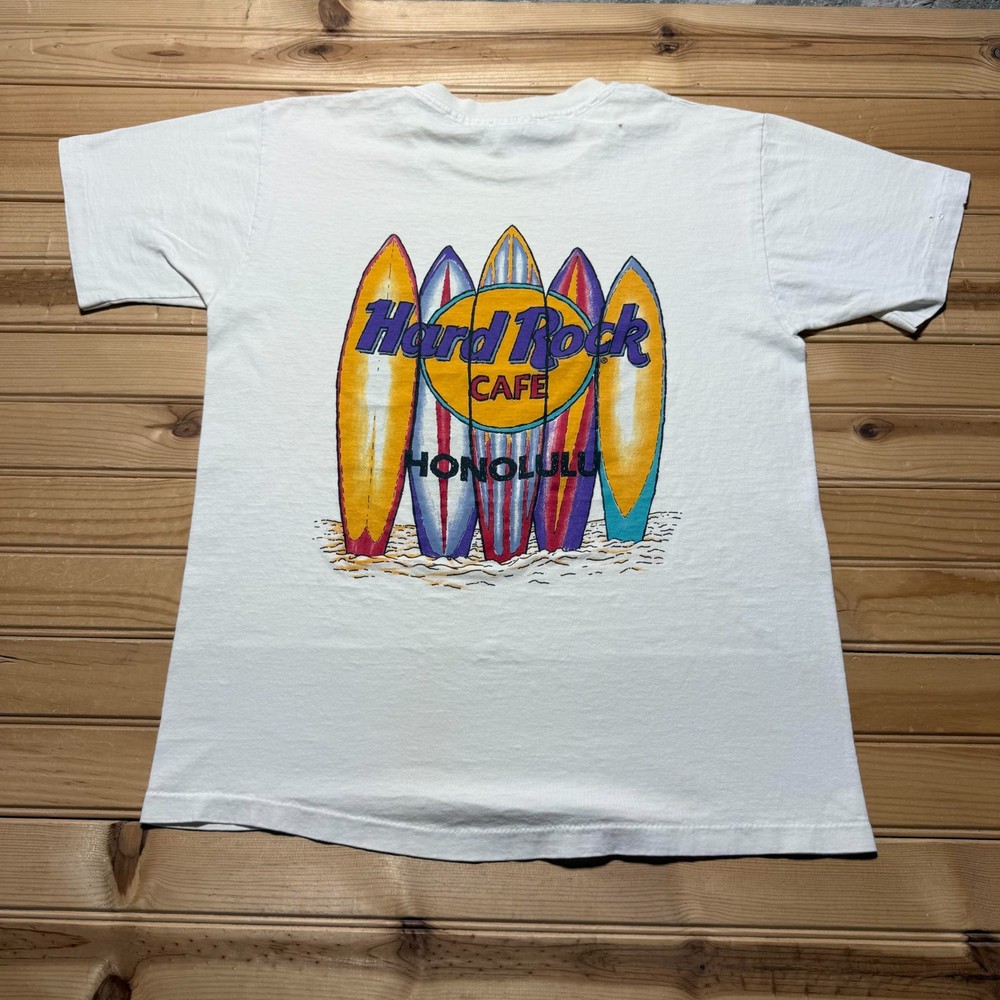 Vintage 90s Hard Rock Cafe Honolulu Surfboards Beach Souvenir T-Shirt USA Medium