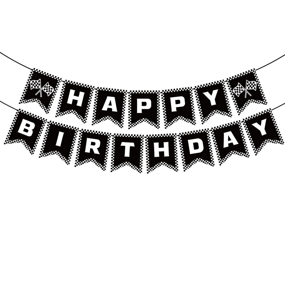 Race Car Happy Birthday Banner, Race Car Birthday Party Decorations Checkered...