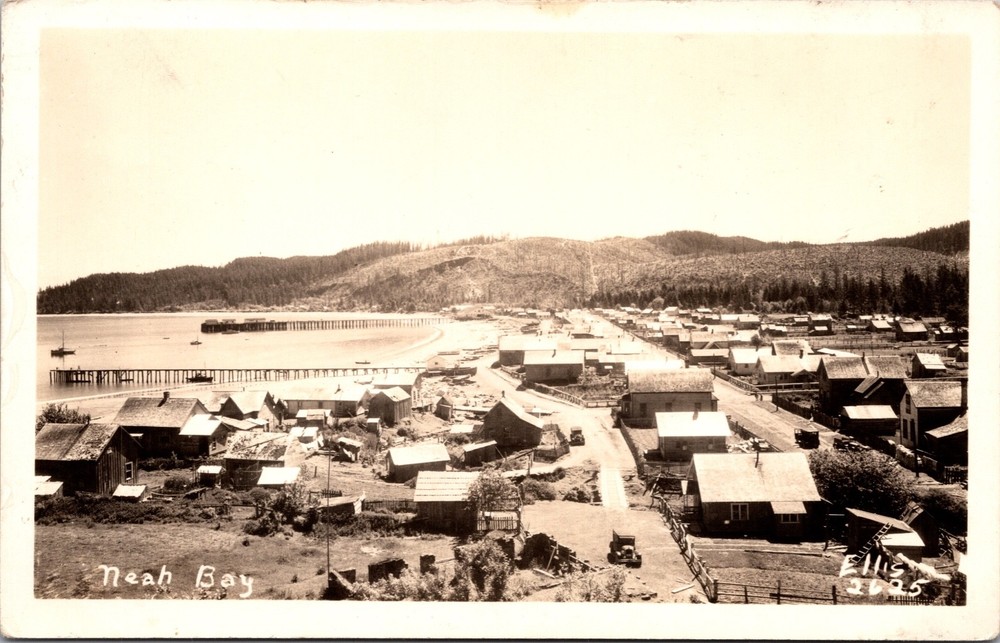 Neah Bay Washington RPPC Aerial Town View Dock Ellis Photo 2625